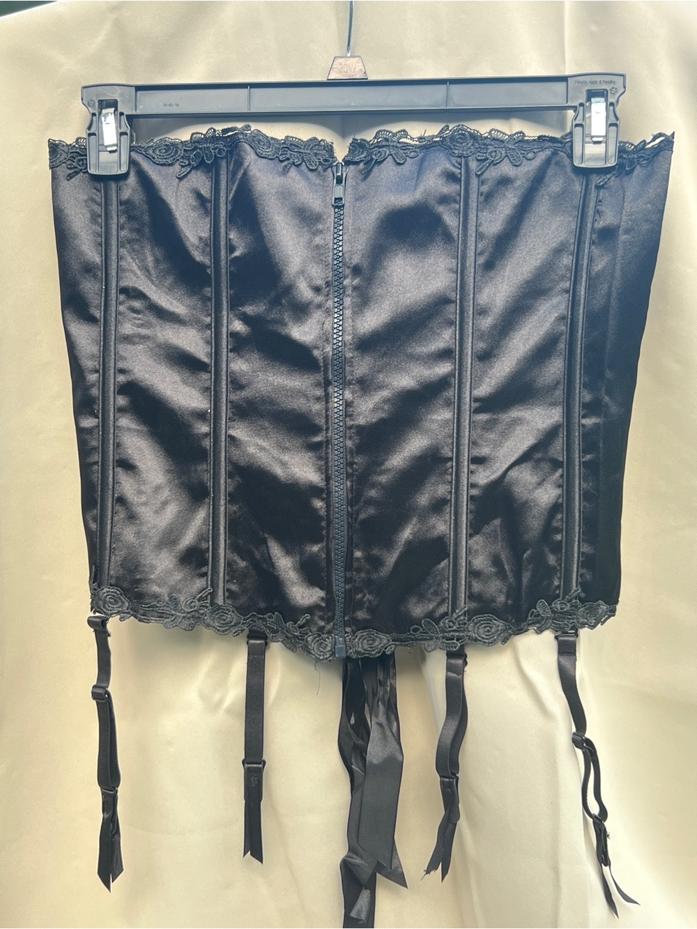 Black Lace-Trim Corset Style Belt with Garter Straps